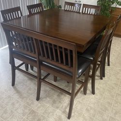 Dining table 6pc with counter height bench with back