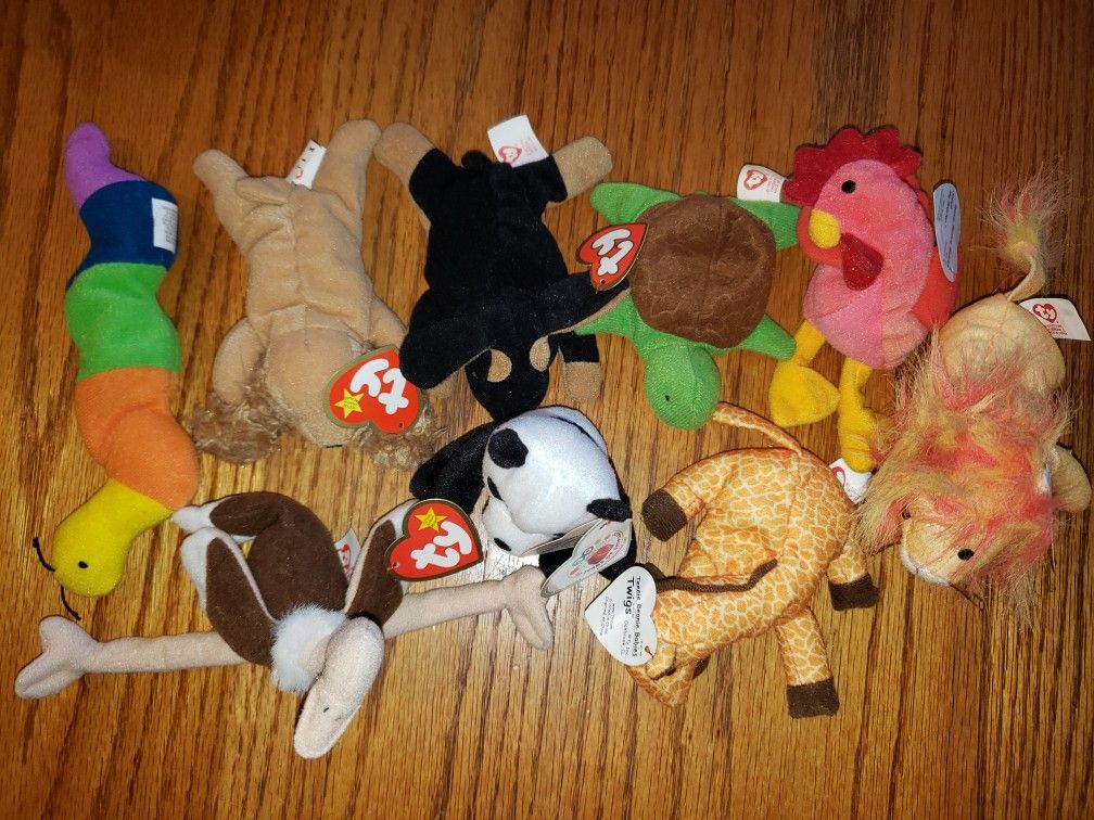 Teenie Beanie Babies Lot TWIGS, BUSHY, STRUT, MING, DOBY, SPUNKY, STRETCHY, INCH, SPEEDY