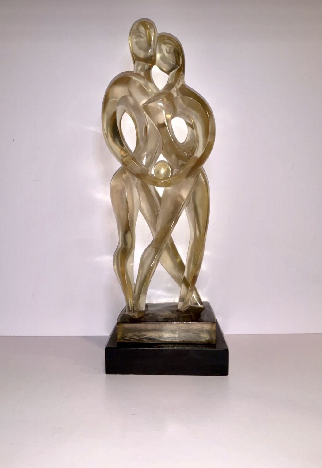 ALVA Signed Lucite/Acrylic “Family” Sculpture 13.75” on Black Base