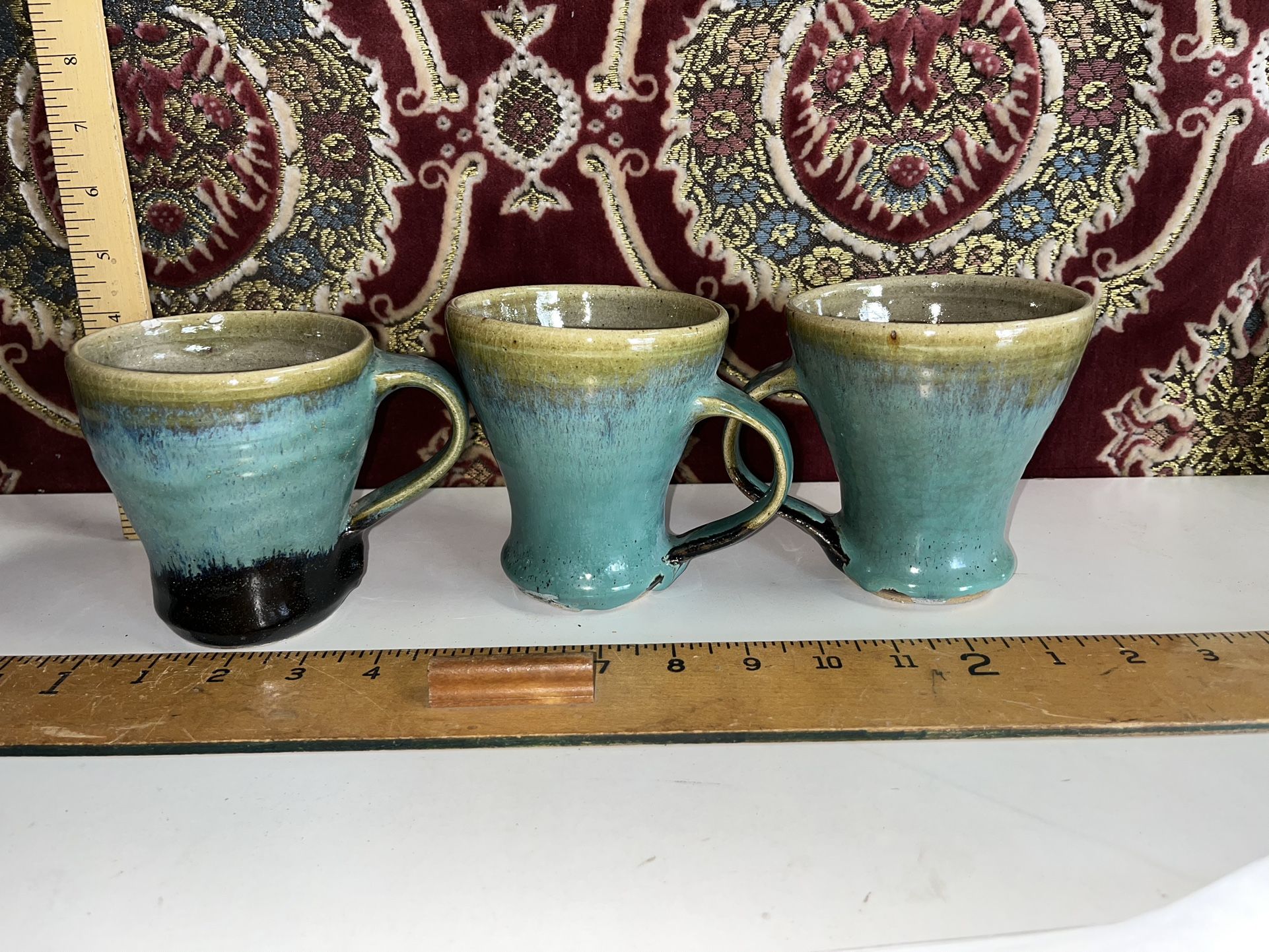 3 Vintage Japanese Glazed Ceramic Coffee Mugs