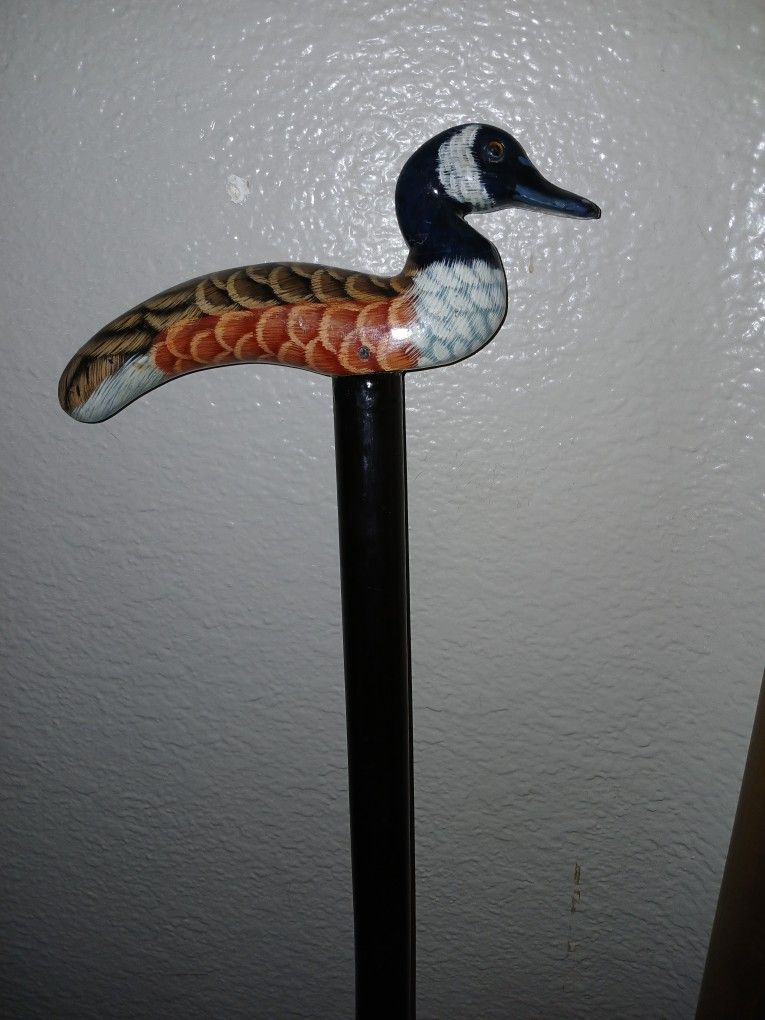 Full Duck Black Lacquered Handpainted Cane