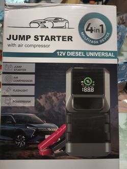 Jump starter with  air compressor flash light power bank