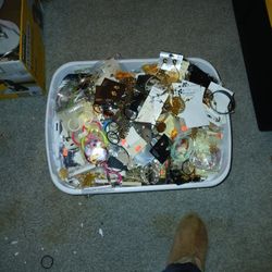 Plastic Tub Full Of Costume Jewelry Selling Together As 1PIECE 