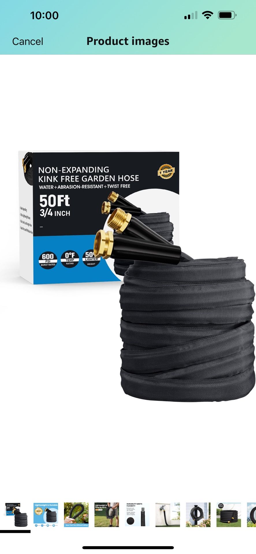 50FT Non-Expanding Garden Hose, Lightweight, Flexible Ultra-Light Water Hose, Burst-Resistant, Lead-Free, Anti-Kink, High-Pressure