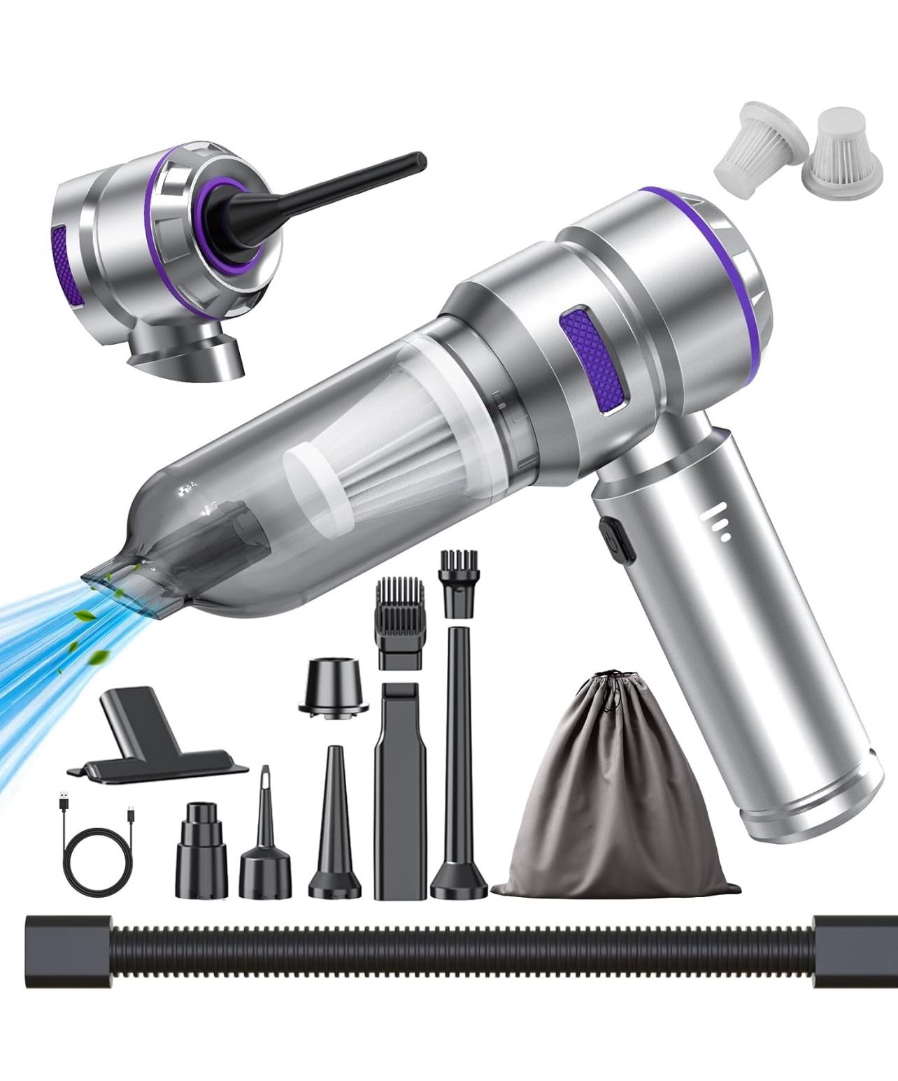 Brandnew Car Vacuum Cleaner High Power - 22000PA Portable Car Vacuums 4 in 1 Compressed Air Duster & Air Blower & Pump Hand Held Vacuum Cordless with 