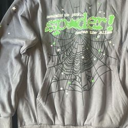 Sp5der Streetwear Hoodie | Grey W/ Green
