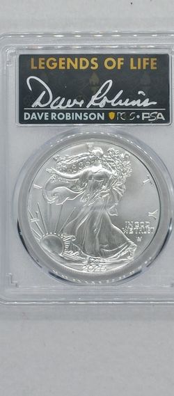 2025 $1 Silver Eagle PCGS MS70 First Strike Signed By Dave Robinson #736
