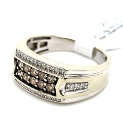 10k White Gold Mens Diamond Ring Champagne And White Diams .4ctw 4.5grams Size 8 1/2 138941 12