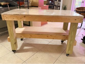 Heavy-Duty Wooden Workbench with Locking Wheels