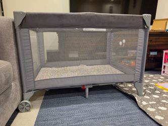 Gray Baby Travel playpen with Wheels