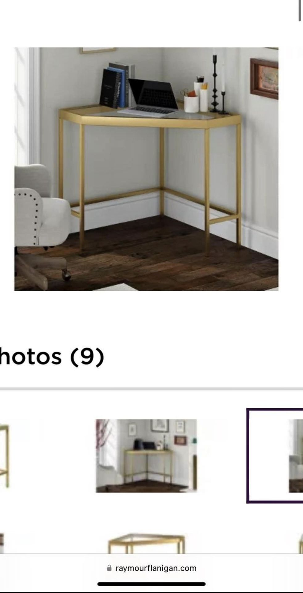 gold metal and class corner table