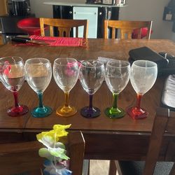 Wine or Water Glasses with Colored Stems 