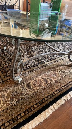 Heavy wrought iron beveled glass round coffee table mint