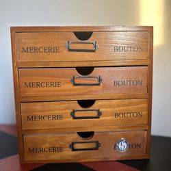 Vintage Aged Look Home Office Desk Organizer with 4 Drawers - Rustic Dresser - Wooden Storage Box Desktop Storage - Decorative Boxes with Lids for Sch