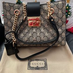 Small Handbag with Gold Chain (Gray/Black)