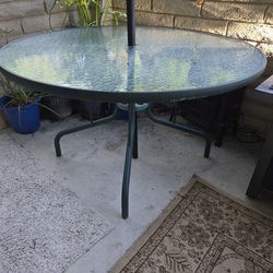 Patio Glass Table & Umbrella