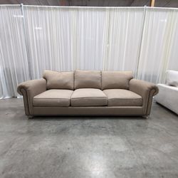 Ethan Allen Tan Woven Fabric Three-Cushion Couch