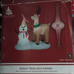 Snowman And Deer Inflatable Christmas