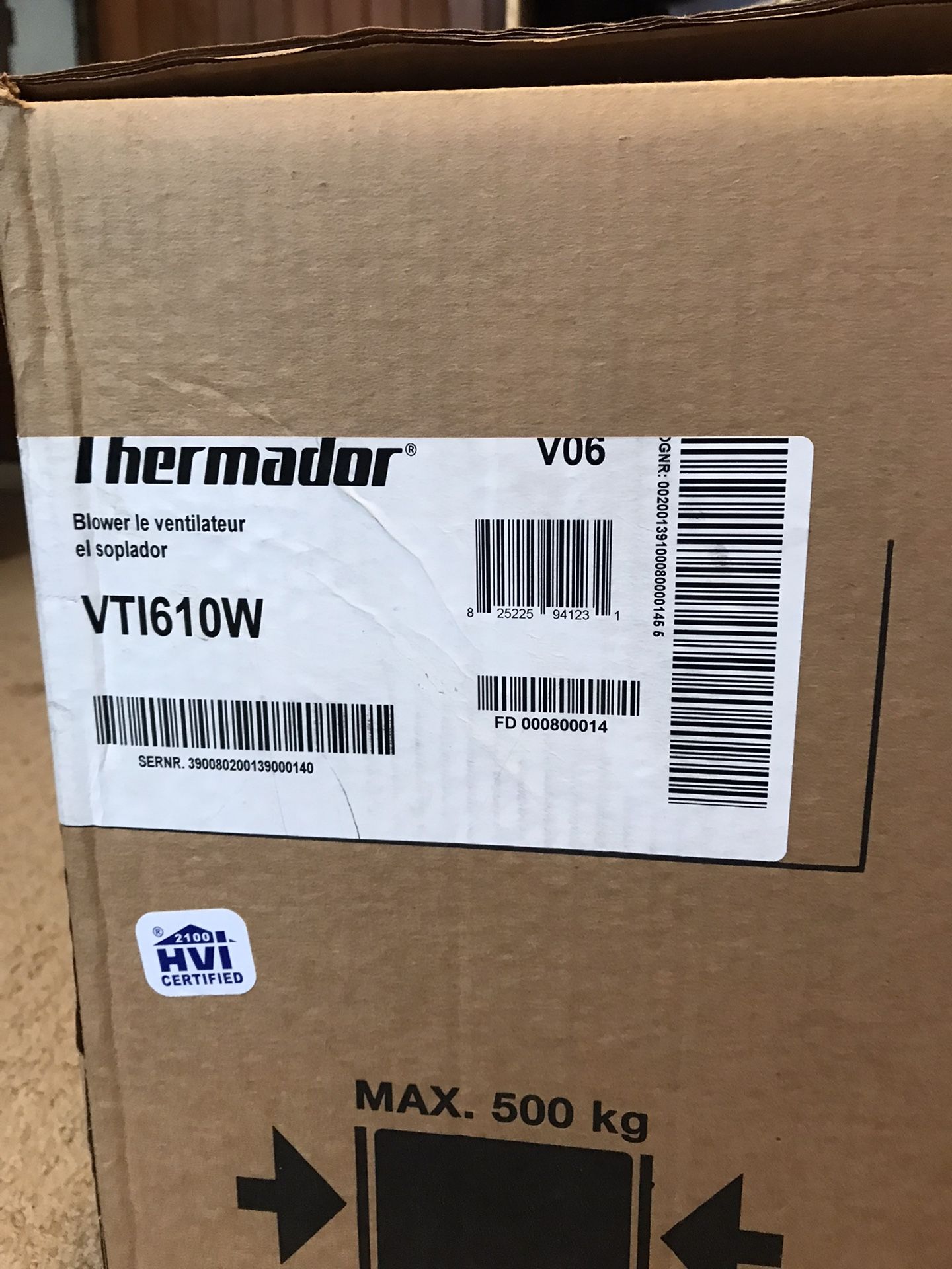 Thermador Model VTI610W Inline Blower