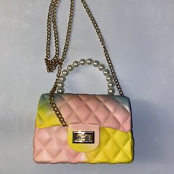 NWT Deluxity rainbow shoulder purse w/ faux pearls