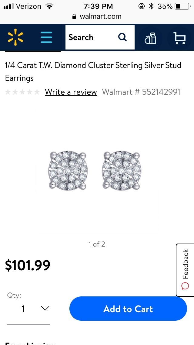 1/4 Carat T.W. Diamond Cluster Sterling Silver Stud Earrings