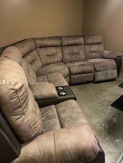 Curved brown couch