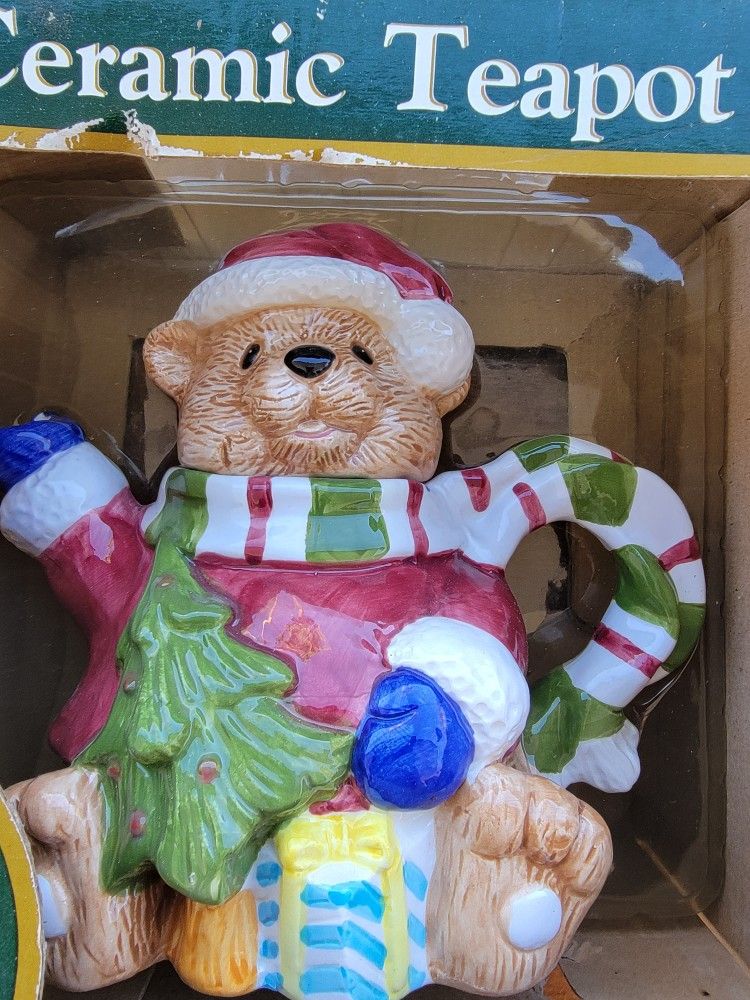 Collectible  Ceramic christmas Santa Bear Teapot  Hand Painted  Royal Seasons