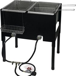 148,000 BTU High-Pressure Triple Basket Deep Fryer Dual Burner Propane LPG Fish Cooker Fry Basket Fryer Outdoor Catering, Events, Camping