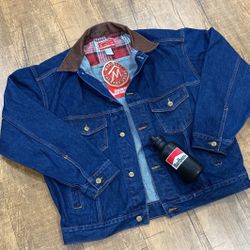  Vintage Marlboro Country Store Denim Jean Jacket New With Tags XL Leather Collar