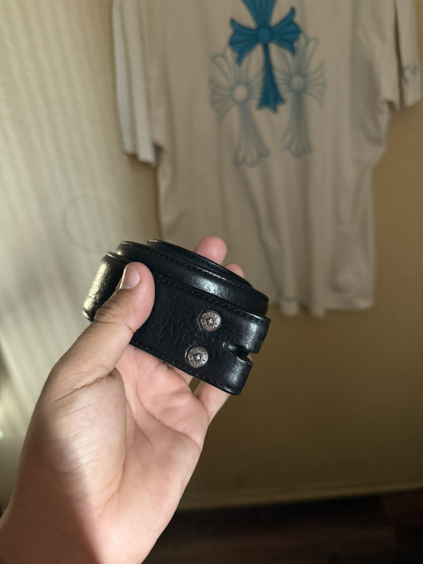 Chrome Hearts Black Leather Belt Strap