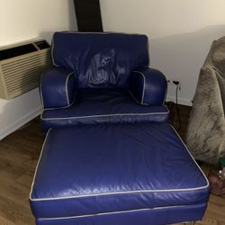 Leather Blue Couch With Ottoman
