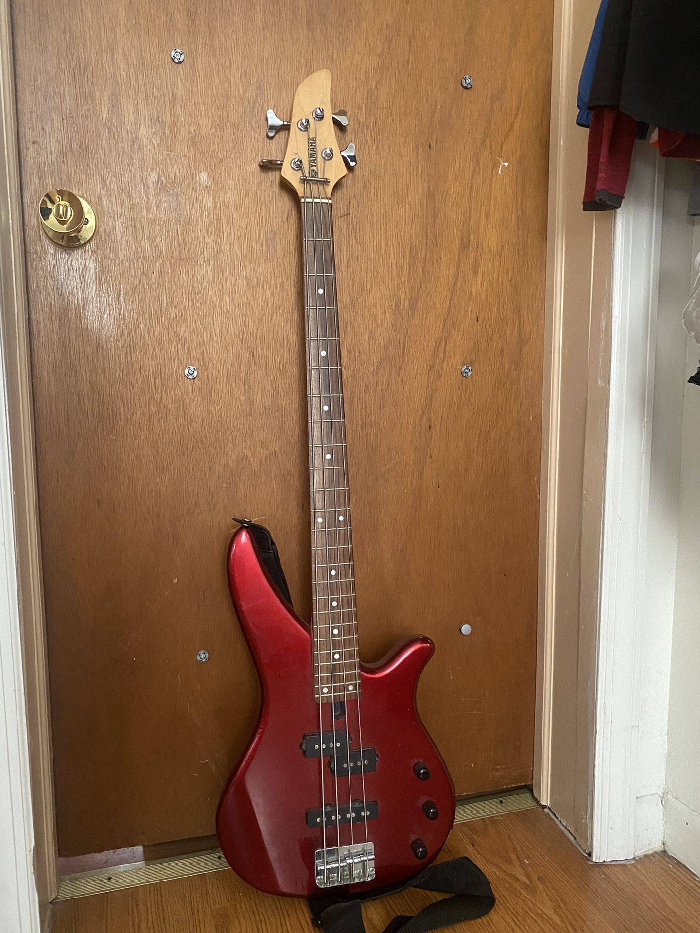 red bass guitar