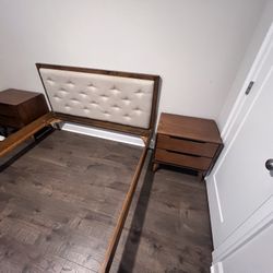 Mid century Tufted Bed & Nightstands 