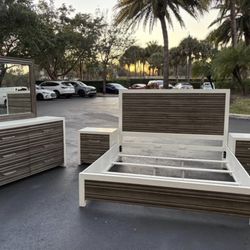 Beautiful Bedroom Set king Size Solid Wood White and Brown Color In Excellent Condition by Sofia Ver