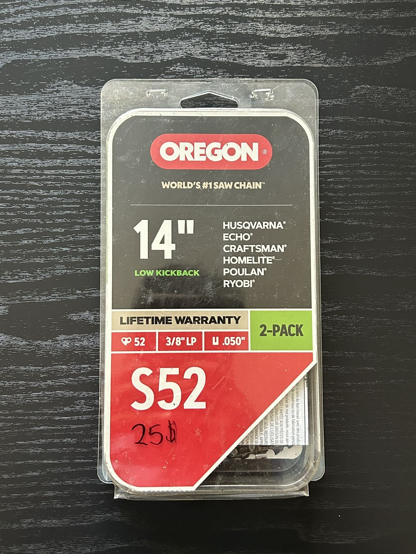 OREGON 14” Chainsaw Chain (NEW) S52T-LOW KICKBACK-FITS: CRAFTSMAN/ECHO+-2 PACK