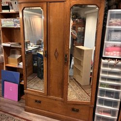 Antique Mirrored Oak Wardrobe