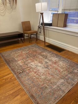 Persian-Style Area Rug Rust Blue Medallion