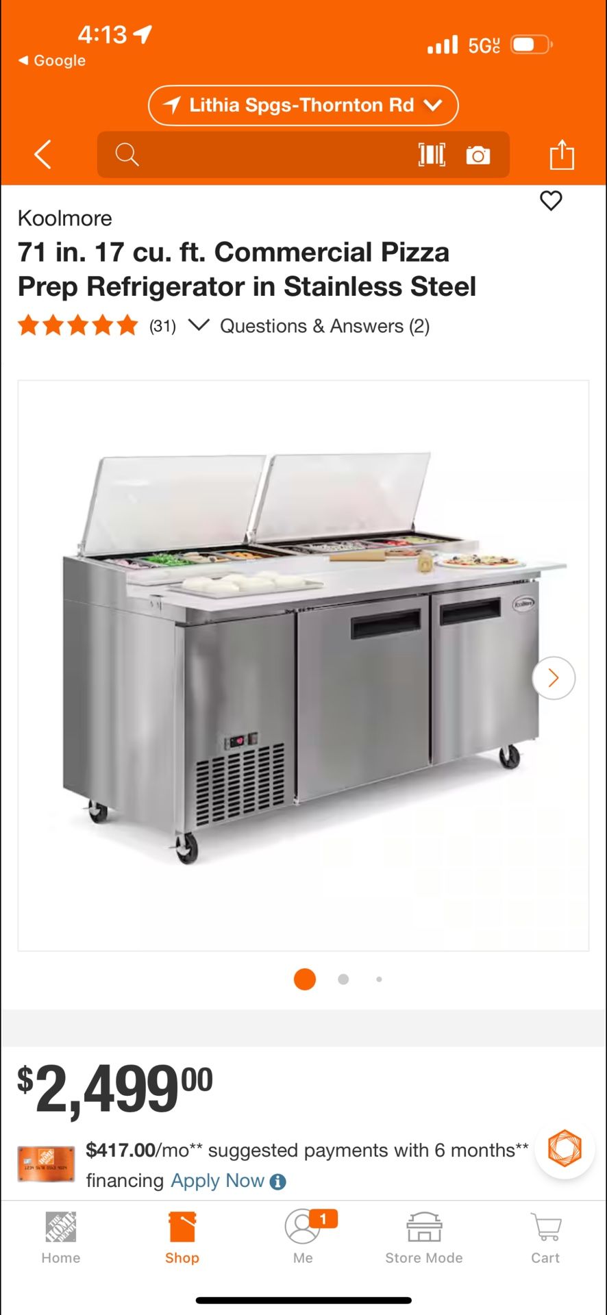 Koolmore 71 in. 17 cu. ft. Commercial Pizza Prep Refrigerator in Stainless Steel