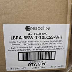 Prescolite LiteBox LBRA-6RW-T-10LCS9-WH 6" White LED Round Wall Wash - 8 Pack