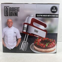 Robert Irvine 5 Speed Hand Held Electric Mixer with Stand Base Red!