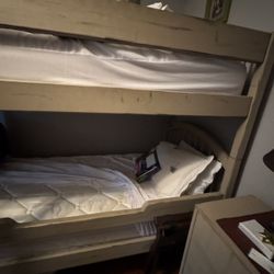 Wooden Bunk Beds With Sturdy Ladder, Large Pine Planks