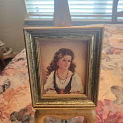  Gold Tone Tabletop Easel and Wedgefield Frame Picture 