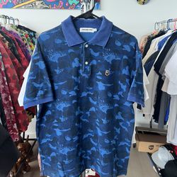 BAPE BLUE FIRE CAMO POLO