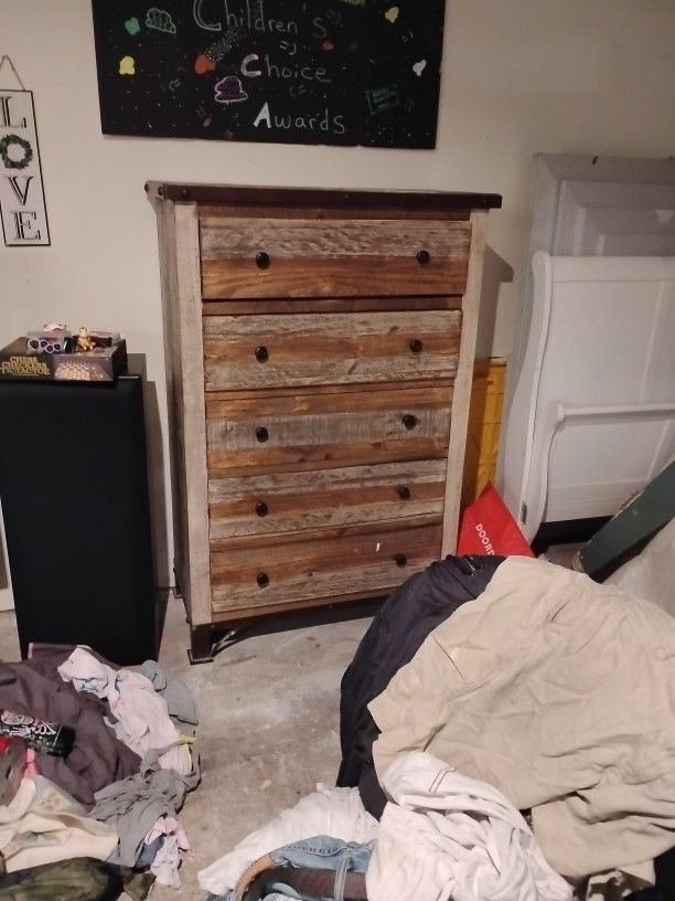 Solid Wood And Metal Dresser And Nightstand