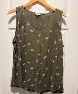 Brand New Sonoma Goods For Life Simple Challis Tank Olive Green Palm Tree Print women’s size Large