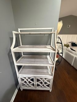 Beautiful Rustic Whitewashed Wood Display Cabinet with Shelves