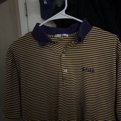 VINTAGE Peter Millar LSU Tigers collegiate striped performance polo shirt.