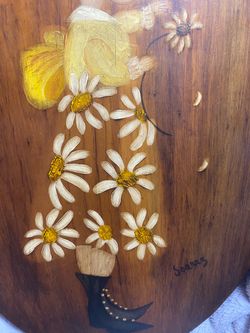 70s sunflower wood hand painted wall decor