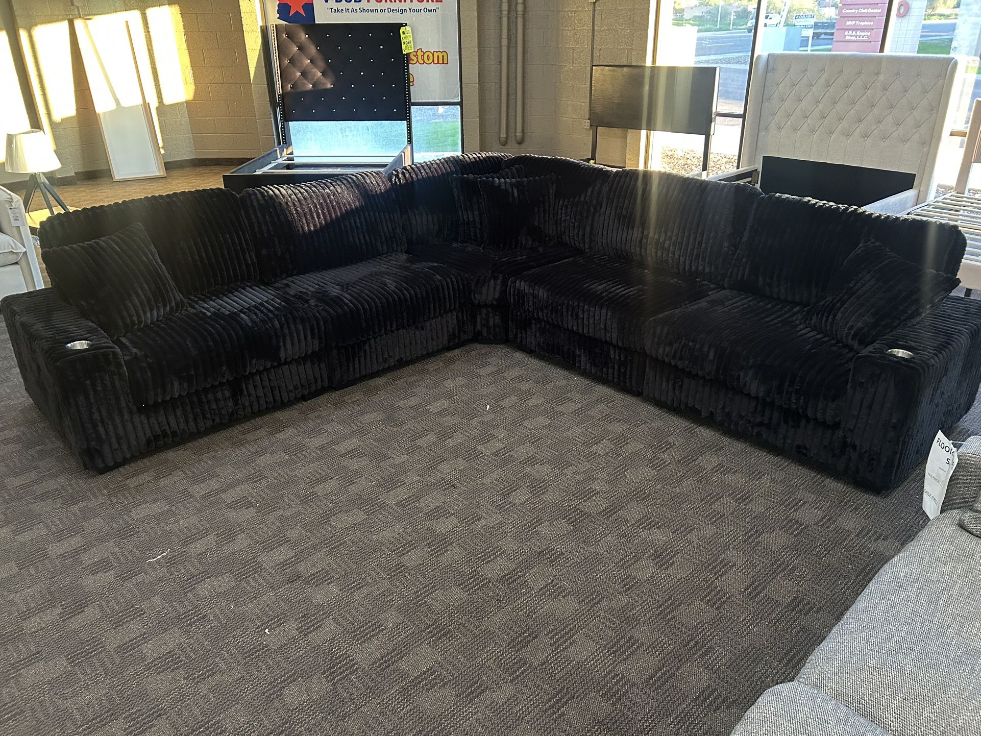 Large Deep Custom Black Sectional