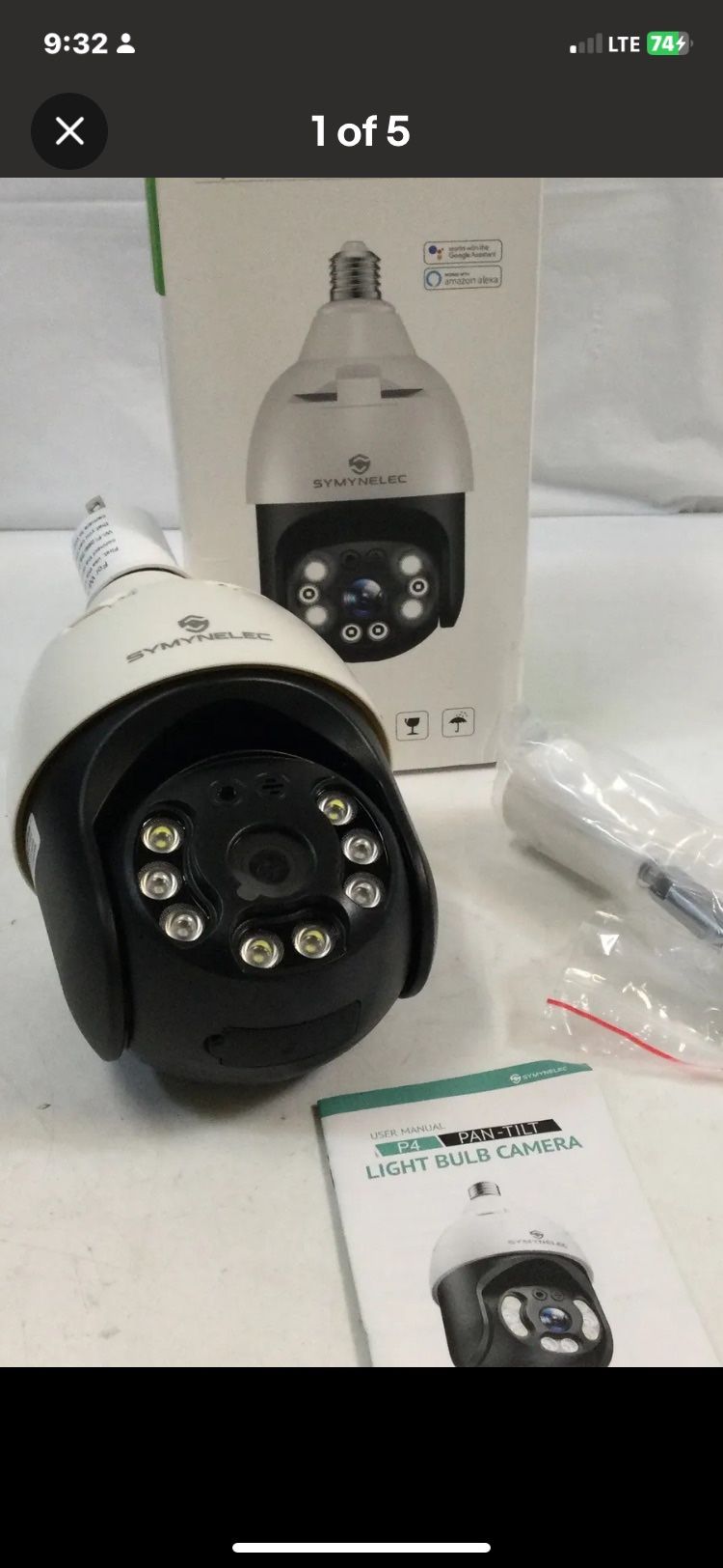 1. OPEN BOX. SYMYNELEC P4 WIRELESS WIFI SECURITY SMART BULB CAMERA OPEN BOX